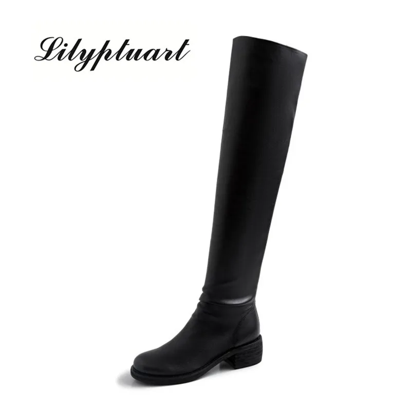 Stretch over the knee boots female 2019 new net red thick with zipper leather high tube autumn and winter women's | Обувь