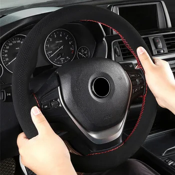 

Black+Red Steering Wheel Cover 38cm Leather DIY With Needles And Thread