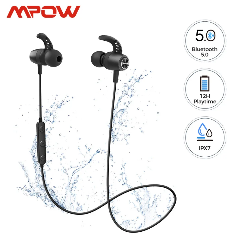 Магнитные спортивные наушники Mpow S16 12 часов работы iPX7 водонепроницаемые Bluetooth 5 0