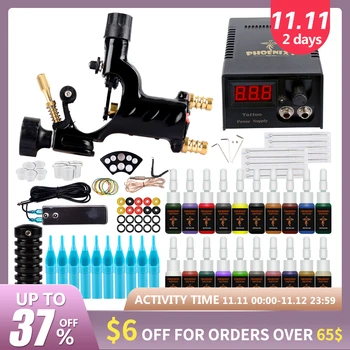 

Tattoo Kit 1 Rotary Machine Set LCD Power Supply 20 Colors Inks Needles Accessories Permanent Makeup Body Art Tattoo Machine Set