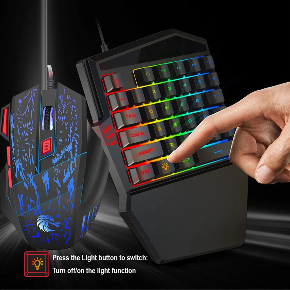 

One-Handed RGB Mechanical Gaming Keyboard Portable Mini Gaming Keypad Game Controller Keyboard Mouse for Eating Chicken Game