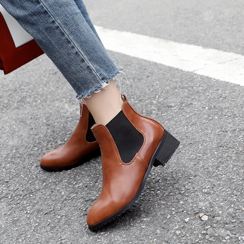 

Chelsea Chunky Med Heels Ankle Boots Women Black Gray Slip on Ladies Block Heel Boot Shoes Plus Size Botines Mujer 2018