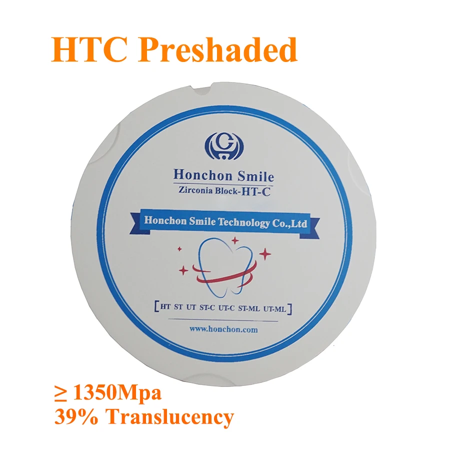 HT-C 95*25 мм CAD/CAM стоматологический предварительно затененный циркониевый диск 39% полупрозрачность/Precolor циркониевый блок/Vita 16 оттенков