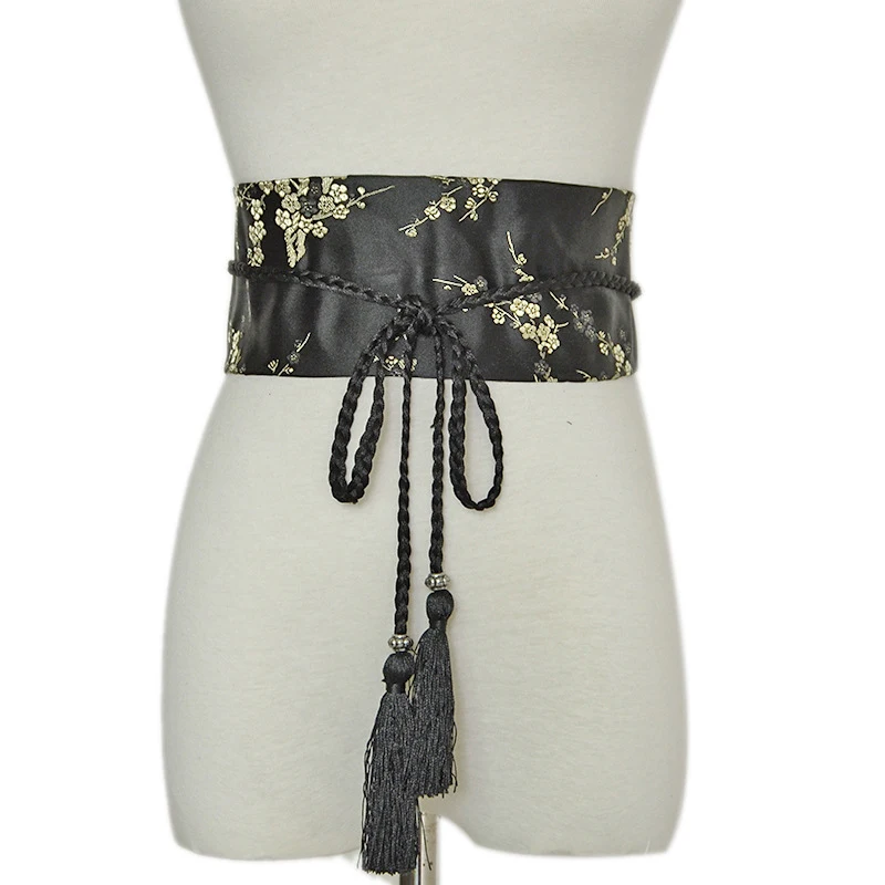 women's belts Fashion Kimono Belt Ribbon Female Retro Floral Print Waistband Wide Corset Bathrobe Waistband Tie Belt Waist Belts For Dress white waist belt