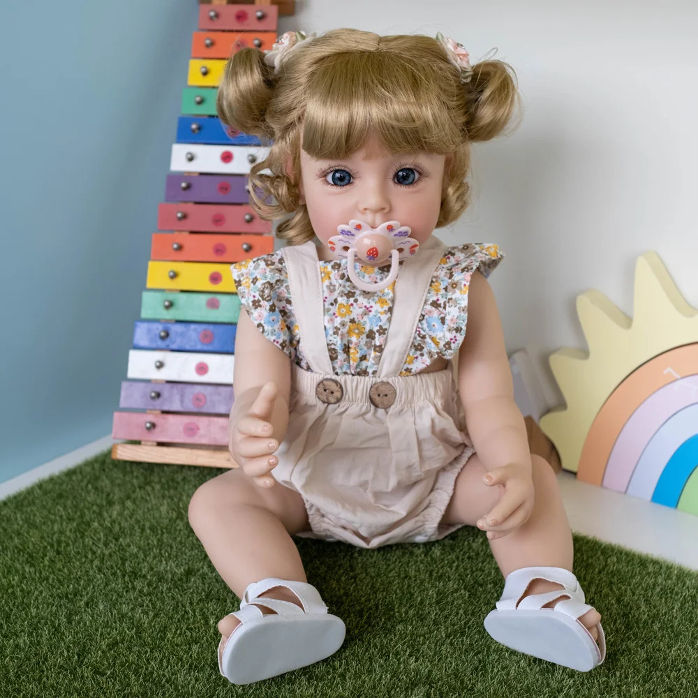 55CM FUll Body Silicone Reborn Toddler Girl Princess Sue-Sue with Blond Hair Hand-detailed Painting Toy for Girls Children Gift | Игрушки и
