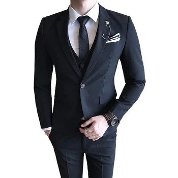 

3 PCS Suit Set 2020 Men's Fashion Trend Wedding Blazer Banquet Business Formal Classic Coat Vest Pants Jacket Trousers Waistcoat