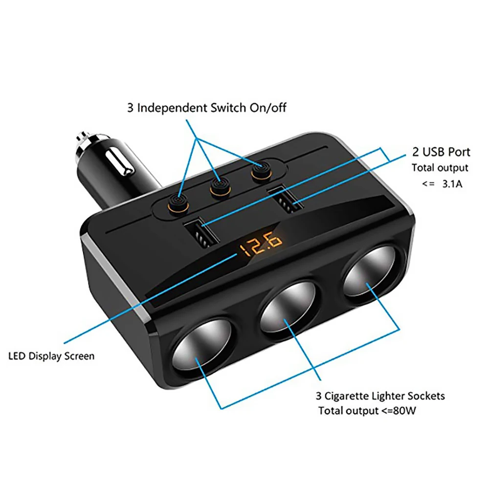 VicTsing автомобиля автомобильный прикуриватель Зарядное устройство с двойным USB 3 адаптер гнезд с светодиодный Дисплей Батарея Напряжение 12 V/24 V для iPhone