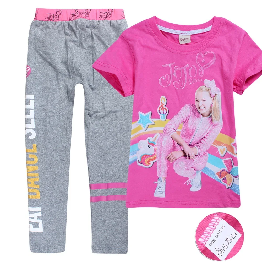 JOJO Siwa/Новинка года, одежда для маленьких девочек от 8 до 12 лет, футболки с коротким рукавом, розовая одежда для малышей, комплекты из футболки и штанов для крупных детей - Цвет: S8493