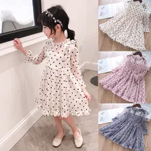 Платье принцессы Топ, новинка, для малышей, для маленьких девочек, с длинными рукавами, газовое, гофрированное, в горошек, с бантом, платья принцессы Vestido De Nina