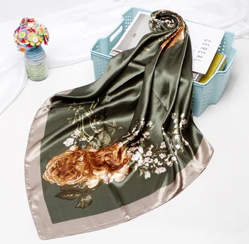 

90*90cm Silk Flower Floral Scarves Women Foulard Square Hijab Scarf Ladies Satiny Shawl wrap muffler pareo female hijab poncho