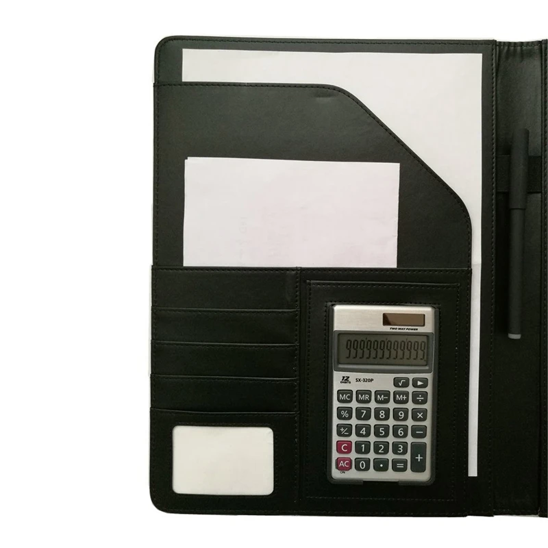 А4 кожаный офисный портфель Органайзер бизнес-портфель с солнечным калькулятором и блокнотом для деловых людей или интервью