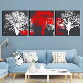 

3 Pieces Painting On Canvas Wall Art HD Prints Abstract White Red Tree Posters Wall Pictures for Living Room Artwork Home Decor