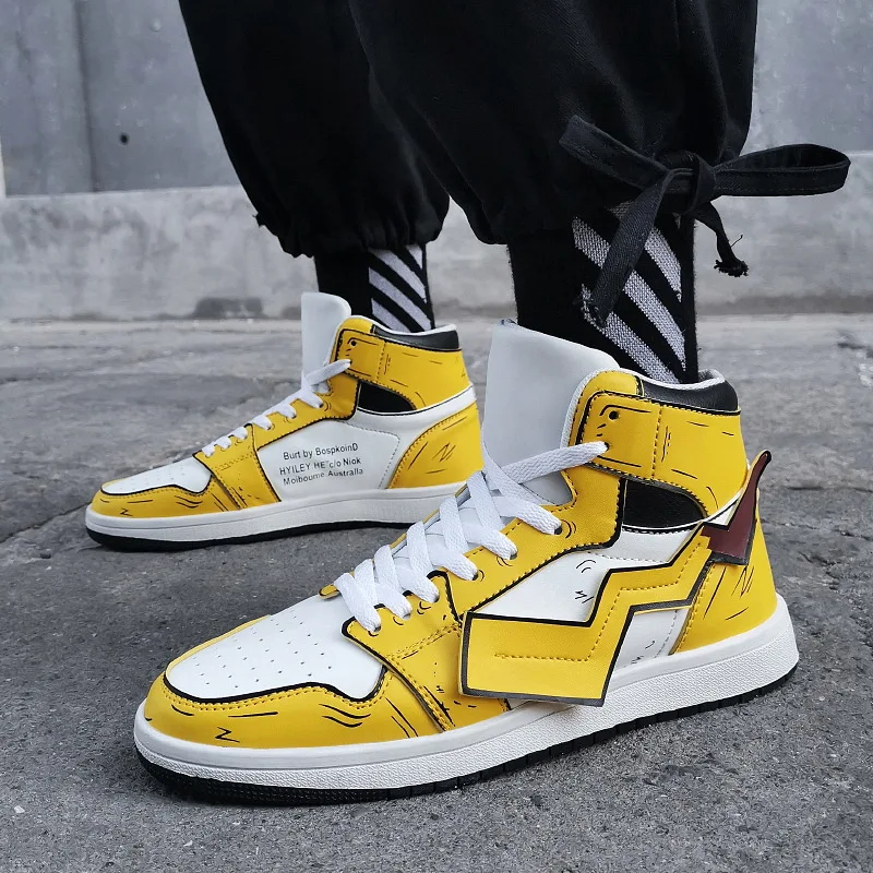 

2019 Autumn And Winter New Style Pikachu Trend Korean-style MEN'S SHOES Hight-top Sport Sneakers Air Force One Casual Basketball