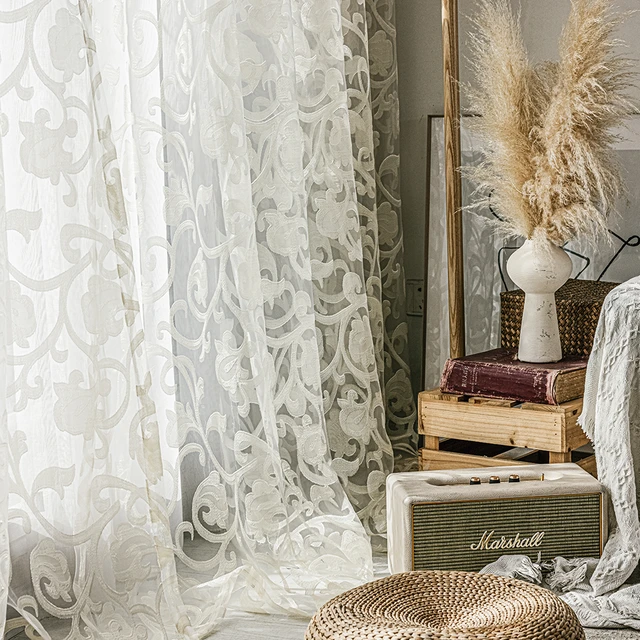 Cortinas de tul blancas Para sala de estar, Cortinas de gasa con gancho  minimalista y moderno, Para salón - AliExpress