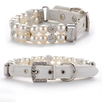 

New Bling Dog Cat Collar With Handmade Adjustable Dogs Pearl Necklace Luxury Diamond Pet Collar Decoration for Puppy Dogs Cats