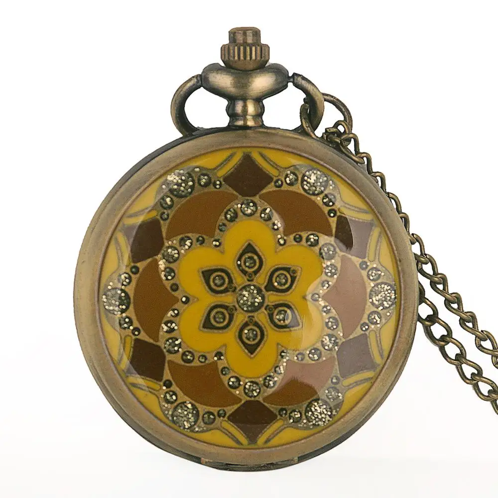 

Retro Quartz Hollow Pocket Watch Fashion Yellow FLOWER Pattern Pendent Necklace Chain Watch Clock Gifts Male Drop Shipping