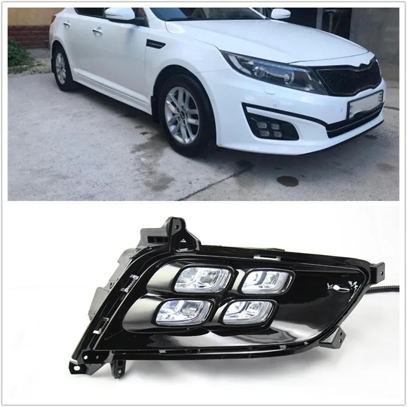 СВЕТОДИОДНЫЙ DRL Дневной светлые Противотуманные фары для Kia Optima K5 2013 противотуманная фара крышка дневные ходовые огни с поворотным желтым сигналом