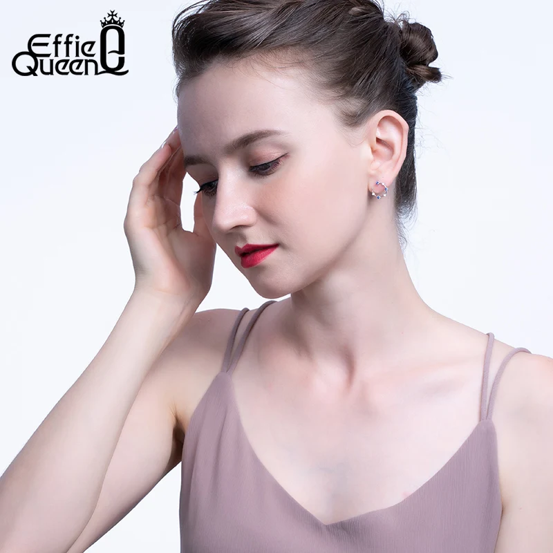 Effie queen женские сережки-гвоздики из натуральной 925 пробы, АААА, циркон, Классический круглый дизайн, женский подарочный набор украшений для ушей, TSE193