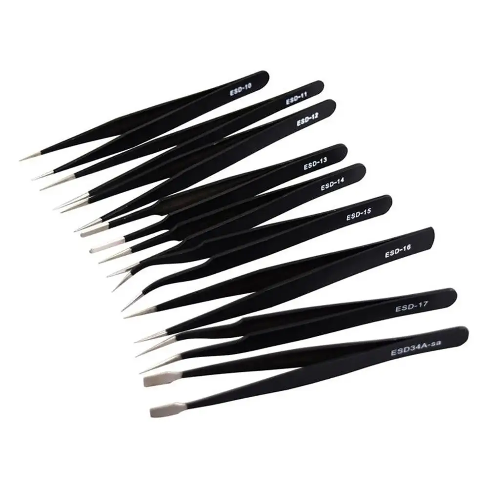 

9Pcs/Set ESD Stainless Steel Tweezers Kit Precision Anti-static Maintenance Tools For Electronics Jewelry Phone Repairing