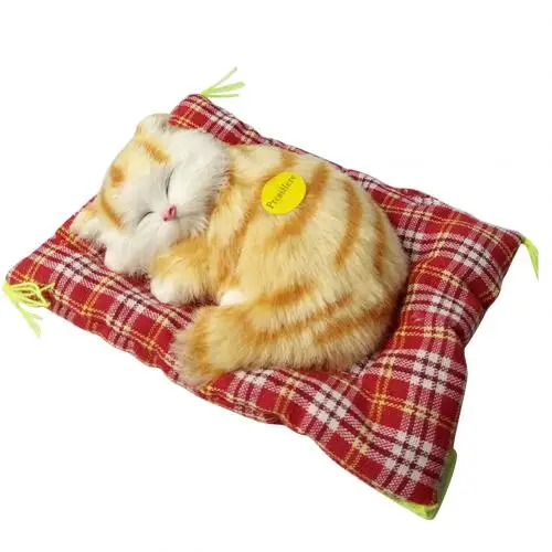 Yellow Leopard 17x14cm Simulation Sleeping Cats Toy Plush Stuffed Toy Press Simulation Sound Animal Cute Doll Kids Gift Home Desk Decorations - Цвет: Yellow Leopard