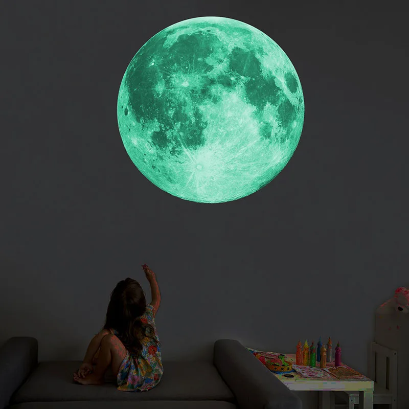 

8/12/20/30cm Energy Storage Fluorescent Glow In the dark DIY 3D Moon Earth Wall Stickers for Kids Rooms Decor Home decoration