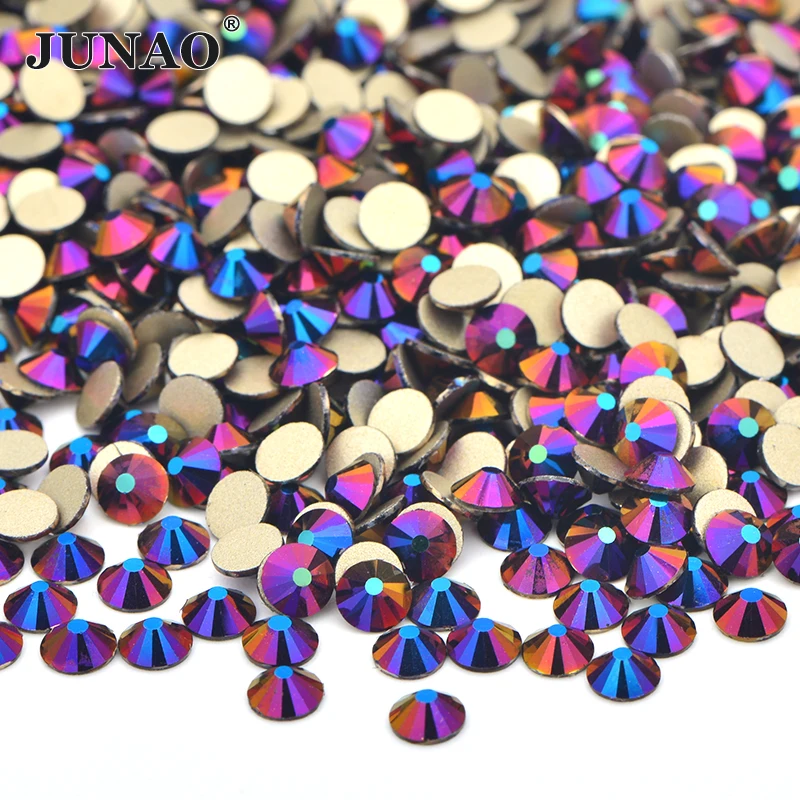 JUNAO 100Gross SS6 SS10 SS12 SS16 SS20 SS30 AB Color Glass Rhinestones Bulk Non Hotfix Flatback Strass DIY Nail Crystal Stones