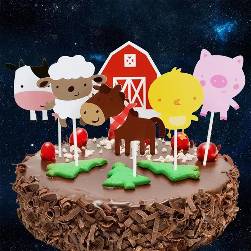 12pcs Birthday Cake Insertion Card Cute Farm Small Animals Cake Toppers Fruit Decoration Picks