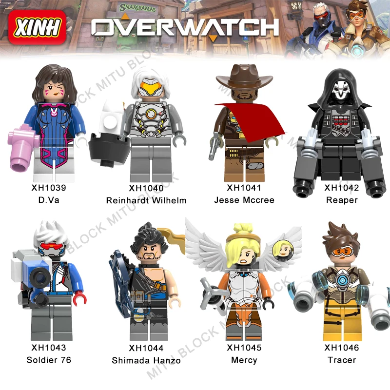 Игры за просмотром DVA Genji Junkrat Tracer 76 симада хензо Medivh битва Royale Mccree Reaper Mercy Tracer строительные блоки