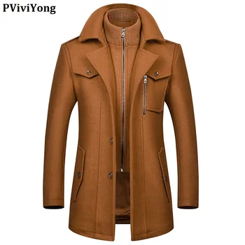 

PViviYong 2019 new arrival winter thicked wool trench coat men, Double collar jackets slim men parka ,plus-size M-XXXL F406