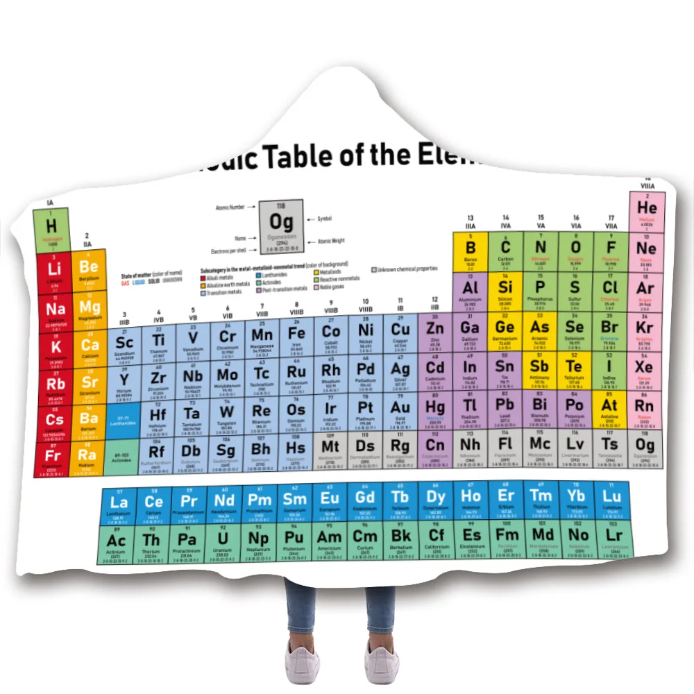 Chemistry Periodic Table Series 3D Digital Printed Hooded Blanket Cloak Thicker Cape Shawl with Chemical Printing