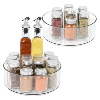 

Round Plastic Turntable Storage Box Transparent Rotating Case For Kitchen Storage Spices Condiments Spinning Organizer