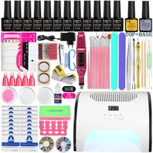 Набор для ногтей, 12 цветов, Гель-лак для ногтей, набор для маникюра, 80 Вт, УФ светодиодный светильник, Сушилка+ сборщик пыли для художественного салона