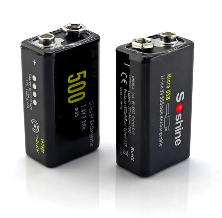 2 шт USB батарея 9V перезаряжаемая литиевая батарея 6F22 500mah перезаряжаемая с индикатором батареи