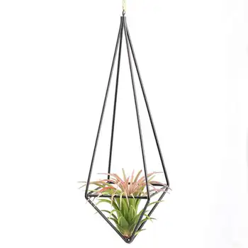 

Modern Rustic Art Style Freestanding Hanging iron Tillandsia Air Plant Rack Holder Black 10.2 Inches Height Quadrilateral Pyrami