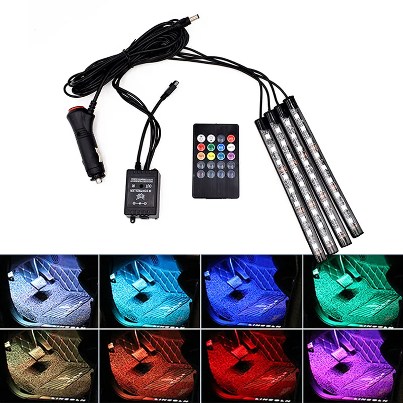 

1set Car RGB LED Neon Interior Light Strip Decorative Atmosphere Lights Wireless Control For Music/Voice Control Kit Foot Lamp