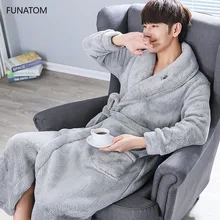 Мужской зимний плюшевый удлиненный плотный халат, домашняя одежда, халат с длинными рукавами, мужской Халат Albornoz Hombre, меховой Халат