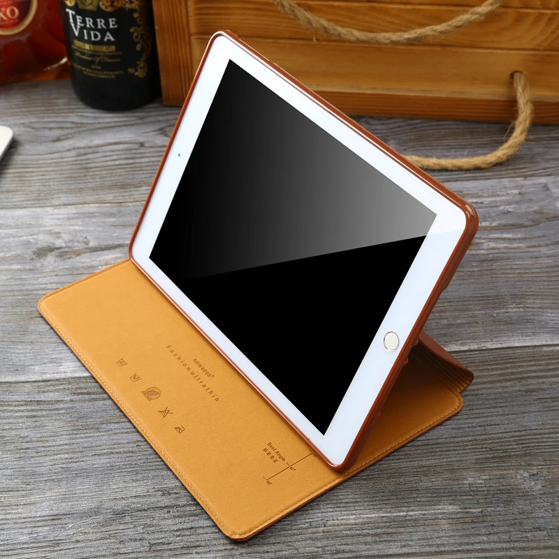 Новое поступление воловья кожа натуральная кожа флип чехол для iPad 9,7 дюймов Универсальный бизнес Стенд смарт-чехол для Apple iPad