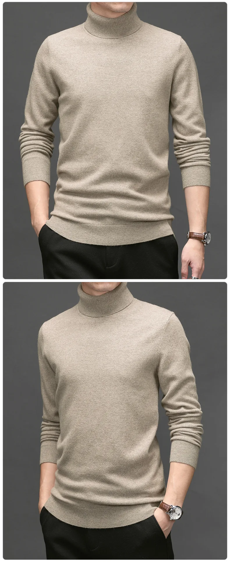 Cashmere and Cotton Blend Turtleneck Men's Pullover 2021 Autumn and Winter Soft and Warm Bottoming Pullover Knitted Sweater Cashmere and Cotton Blend Turtleneck Men's Pullover 2021 Autumn and Winter Soft and Warm Bottoming Pullover Knitted Sweater