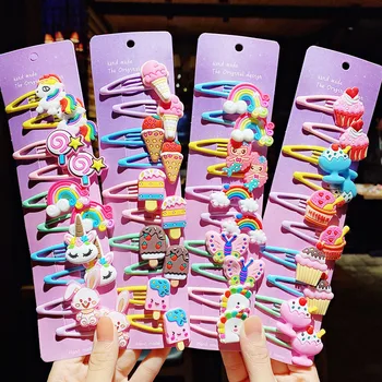 10PCS/Set New Girls Cute Cartoon Ice Cream Unicorn Hairpins Kids Lovely Hair Clips Barrettes Headband Fashion Hair Accessories 1