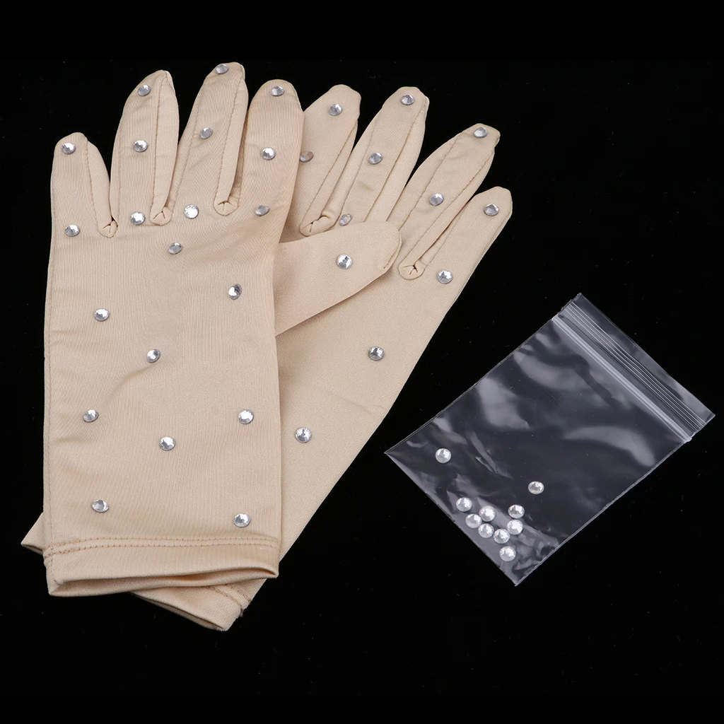 Thermal Compact Skating Gloves with Clear Rhinestone (and some Spare Rhinestones ) for Women Girls Size S/M/L/XL