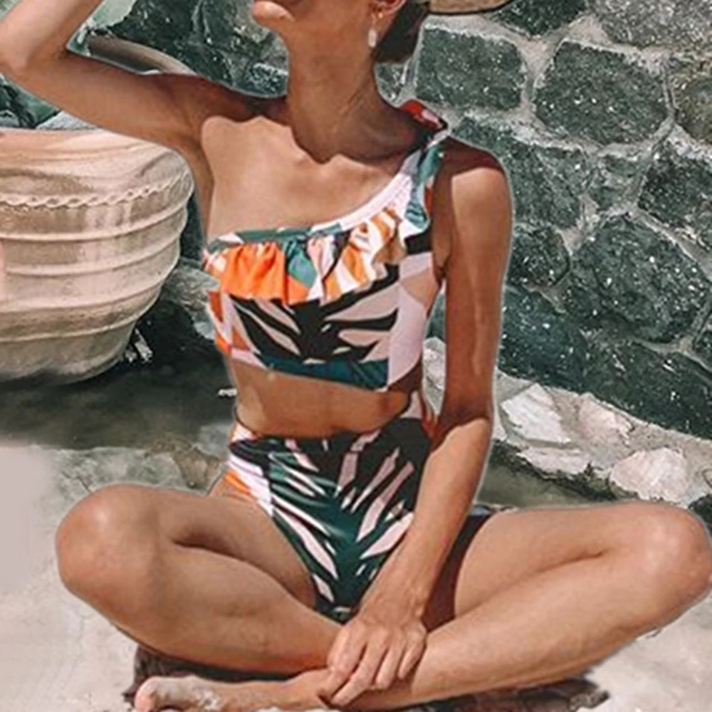

Sexy Push Up Swimsuit High Waist Bikini Women Swimwear Ruffle Bathing Suit Printing Biquinis Summer Beach Wear Female