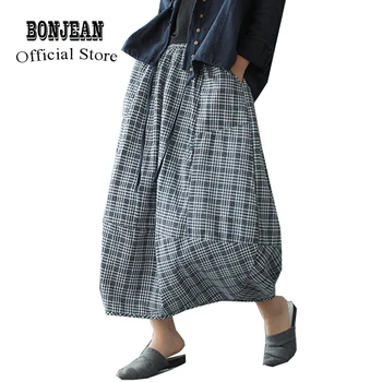 

Women 100% Cotton Skirt Midi Long Elastic Waist Plaids Retro Vintage Fashion Casual for Spring Summer AZ20571439