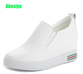 

Akexiya Women Nice Summer Breathable Leather Hidden Heels Female Platform Wedges Sneakers Fashion Height Increasing Shoes Woman