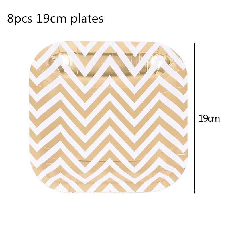 1set Gold Stripe Disposable Tableware Plate Cup Napkins Straw Baby Shower Birthday Party Decoration Wedding Home Supplies - Цвет: B02