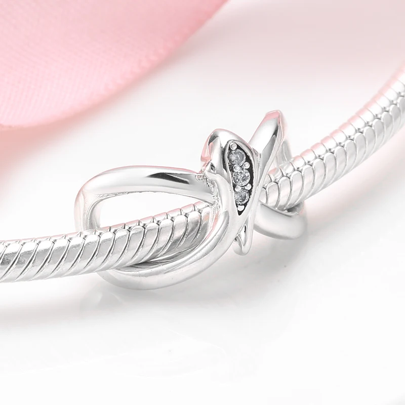 Подлинное Серебро 925 символ бесконечности шарики для украшений CZ Fit браслет Pandora Аутентичное Изготовление ювелирных изделий из драгоценных камней