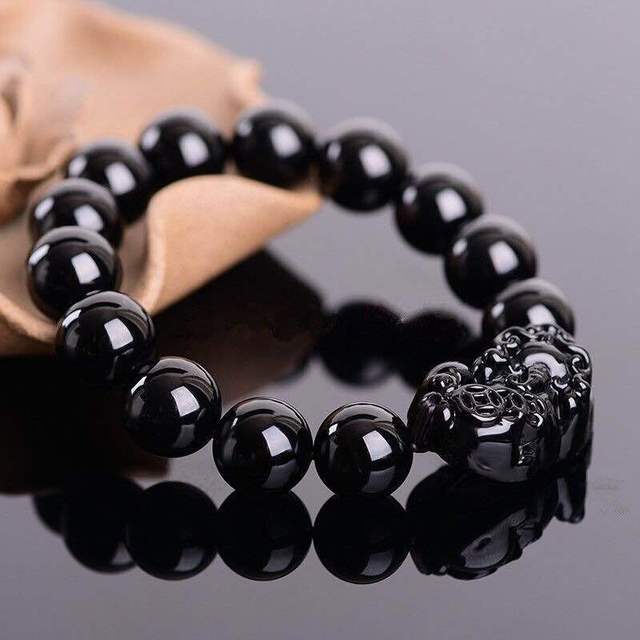 Shui Obsidian Stone Beads Bracelet Men Women Unisex Wristband Gold Black Pixiu Wealth and Good Luck Color Changing Bracelet
