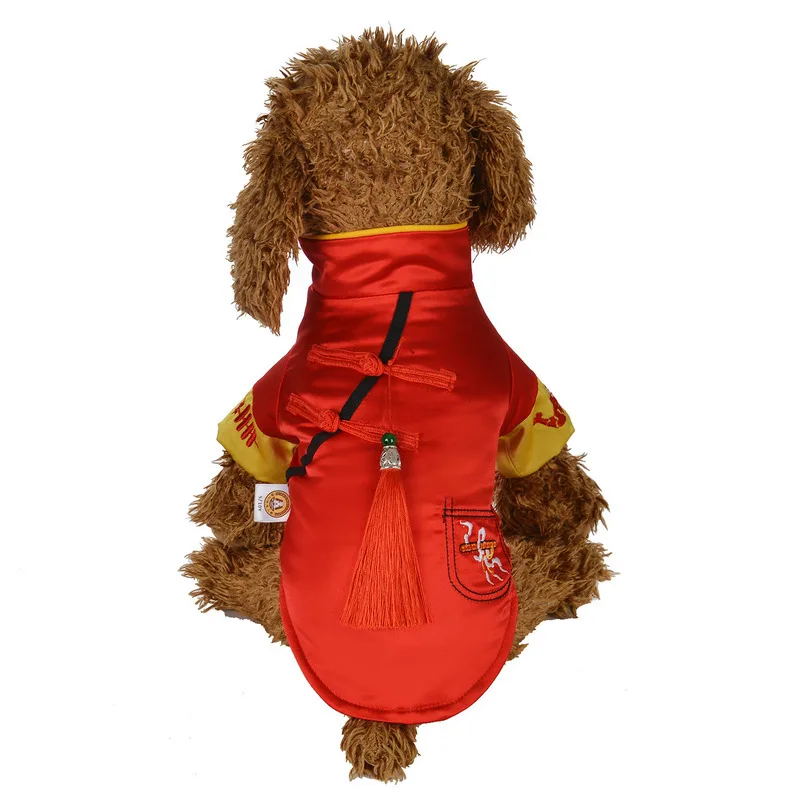 Китайская Новогодняя одежда для собак костюм Тан кошка щенок Йорк Йоркское померанское Пудель бичон костюм для маленькой собачки Одежда для собак пальто куртка