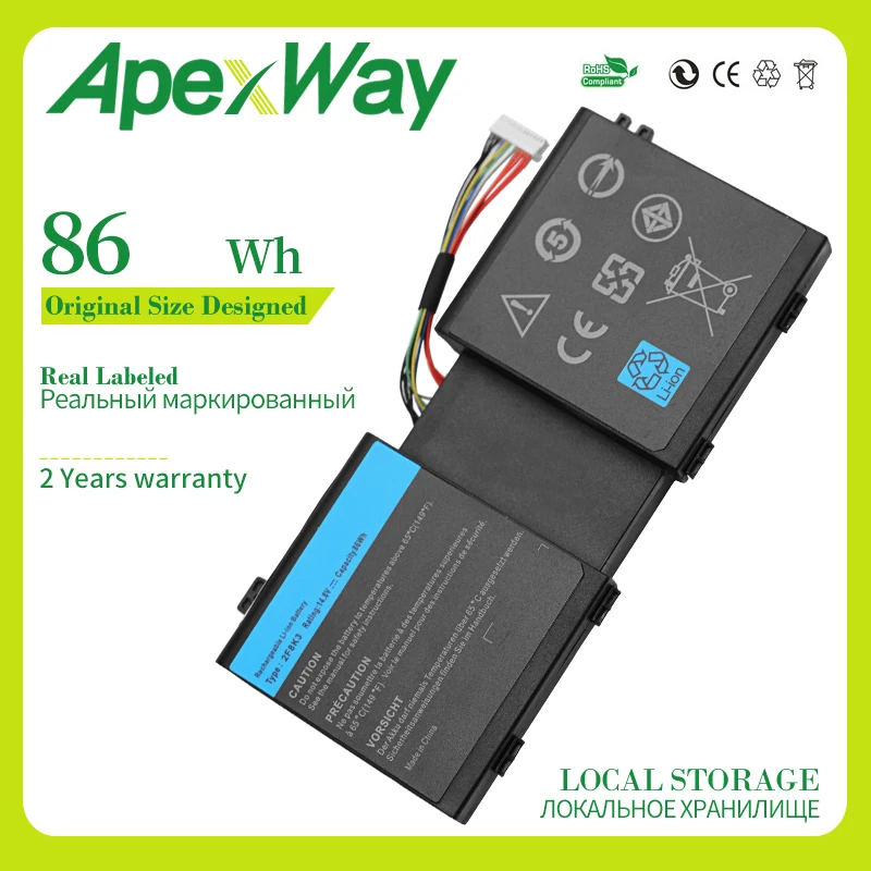 Apexway 8 ячеек Аккумулятор для ноутбука Dell 2F8K3 G33TT KJ2PX 02F8K3 0G33TT Alienware M17X-R5 17 17X R1 A17 A18 18 18X |