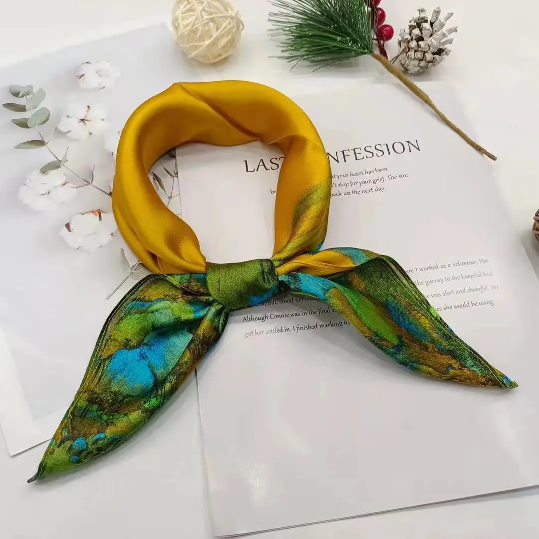 100% Pure Silk Floral Square Scarf Women Neck Hair Bandana