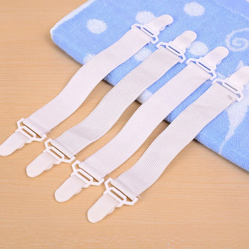 4Pcs/Set Bed Sheet Clip Bed sheet Belt Fastener Mattress Elastic Non-slip Clip Blanket Gripper White